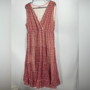 Max Studio Tiered Mesh Midi Dress Plus Sz 1X Floral V Neck Lined Sundress